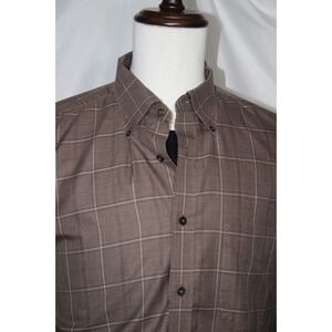 NORDSTROM Men's XL Smartcare Cotton Brown Plaid Dress Shirt